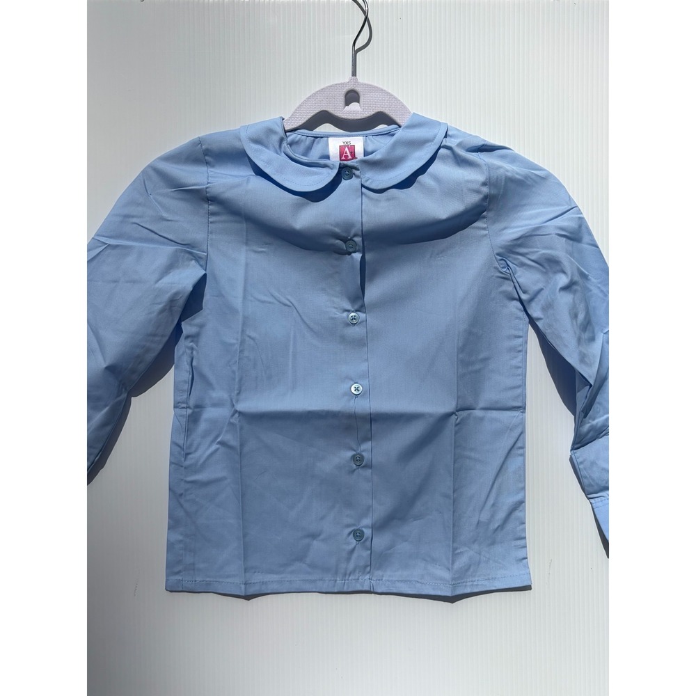 A+ School Apparel Girls Peter Pan Blouse Long Sleeve Blue Uniform Shirt YXS - Picture 2 of 10